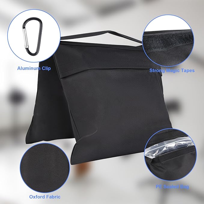 2 Pack Sand Bags, Black Sand Bags for Weight, Heavy Duty Sandbags for Umbrella Base, Photography Video Equipment, Light Tripod, Fishing Chair, Sports, Backdrop Stand, Camping, Tent