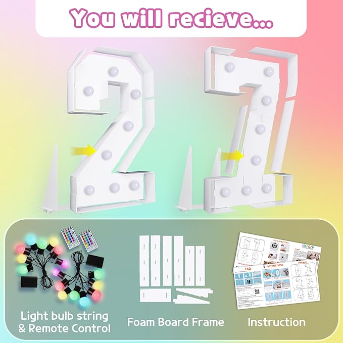 Marquee Numbers 27th Birthday Decoration: Colorful 3FT Large Light Up 27 Year Old Birthday Decorations Anniversary Backdrop Cardboard Sign 18 Colors Number 27 Mosaic Balloon Frame