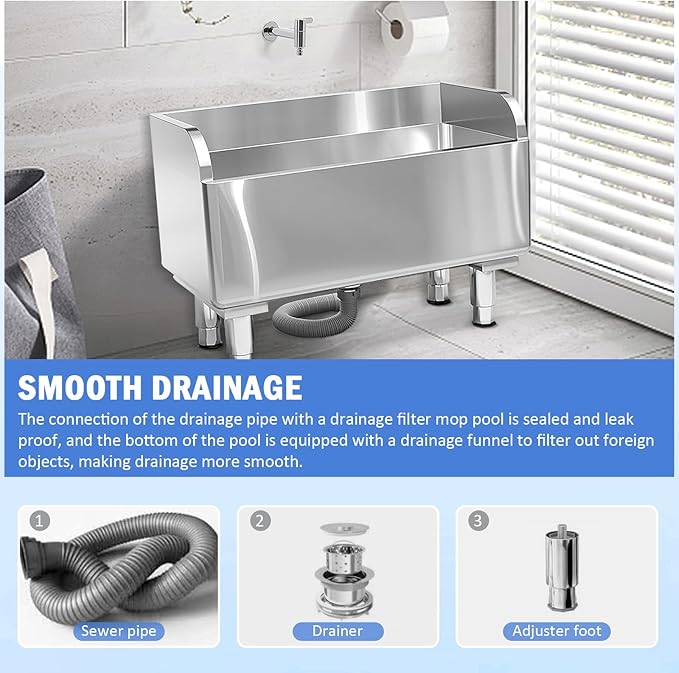 Commercial Floor Mop Sink，Stainless Steel Mop Service Basin，Mop Cleaning Sink，Vertical industrial sewage tank for balconies, laundry rooms, industries, etc（31.49”×16.1”×21.6”)