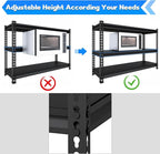 48" W Garage Shelving Heavy Duty, 1500LBS Loads Adjustable Garage Storage Shelves, 3-Tier Metal Shelving Units and Storage Racks, Industrial Utility Shelf,48" Wx18 Dx39 H, Black