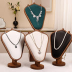 Walnut Color Body Wood Necklace Display Stand with White Leather Soft Mat Necklace Holder Organizer Desktop Stand for Home Store Dresser-4.45"x8.4"x12"