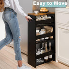 MARTY Rolling Storage Cart 7.9" W, 4-Tier Kitchen Cart with Wheels Handle, Slim Storage Cart Mobile Shelving Utility Carts for Bathroom Laundry Room Organization Narrow Places (Black)
