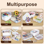 3-Tier Plastic Craft Organizers and Storage Box with Removable Trays, Portable Art Supply Storage Organizer with Handle, Art & Craft Storage for Organizing Bead, Sewing, Tool