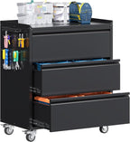Aobabo Tool Storage Garage Cabinet with Wheels, 3 Drawer Tool Chest Rolling Metal Storage Cabinet on Wheels, Assembly Required, Black