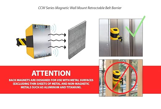 Crowd Control Warehouse - CCW Series WMB-230 Magnetic Wall Mount Retractable Belt Barrier - 30 Foot, Caution Do Not Enter Belt with Black ABS Case