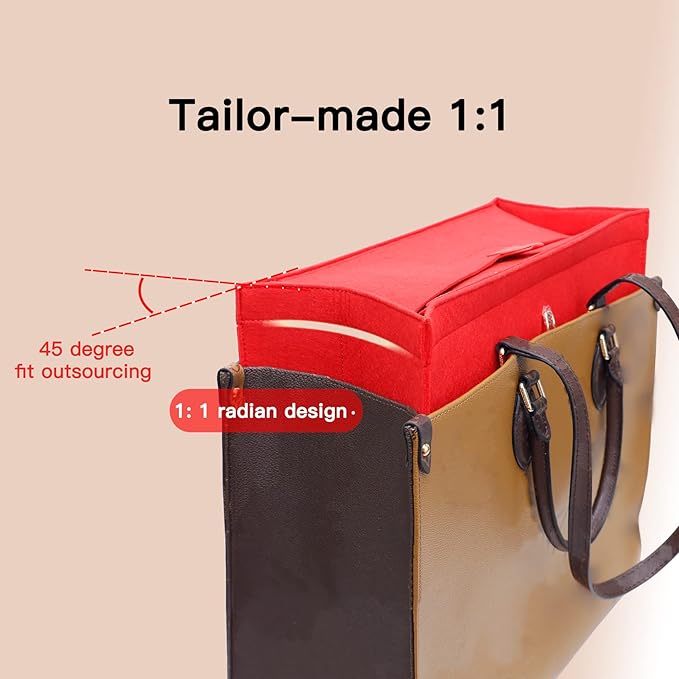 Doxo Purse Organizer Insert,Felt Bag Organizer with Zipper,Tote Organizer Insert Suitable for Lv Onthego GM & D Book Tote Bag Large and More (Red-With Cover)