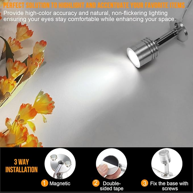 Taysing LED Mini Indoor Spotlight – Accent Lighting for Display Shelves, Paintings, Plants, Jewelry, Showcase, Under Cabinet – Adjustable Indoor Spot Light(Cold White Dimming&Timing)