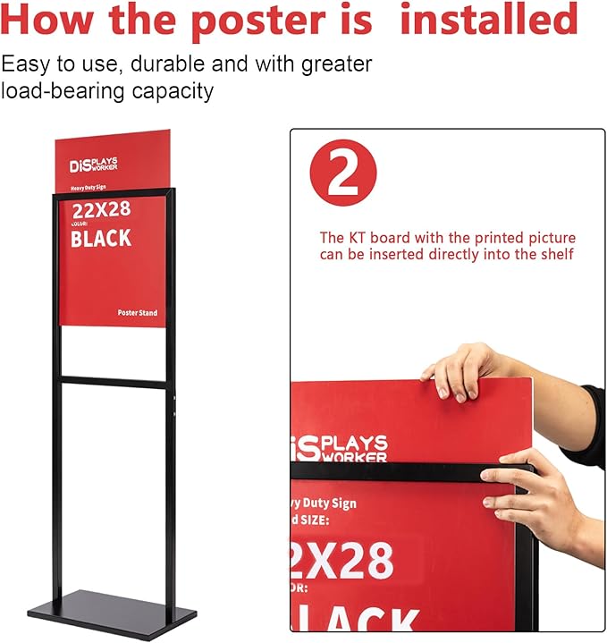 DISPLAYSWORKER Sign holder floor stand, heavy Duty Pedestal poster banner stand for display,22×28 inch slide-in double sided poster sign holder floor standing for board Display (Black, 22×28)