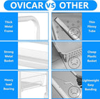 OVICAR 4 Tier Mesh Wire Rolling Cart, Kitchen Storage Organizer Utility Cart, Full Metal Basket Storage Art Trolley Carts with Wheels & 4 Side Hooks
