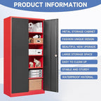 72 Inch Metal Cabinet,Lockable Storage Cabinet with 2 Doors and 5 Adjustbale Shelves,Tall Tool Cabinet Cabinet for Garage,Basement,Home Office,Gym(Red & Black)