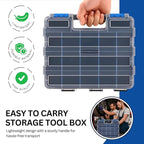 Andalus Tools Organizer Box, Small Parts Storage 34-Compartment Double-Sided Portable Hardware Organizer Removable Plastic Dividers for Screws, Nuts, Bolts, Nails – Blue (2 Pack, 12.5" x 10.5" x 3")