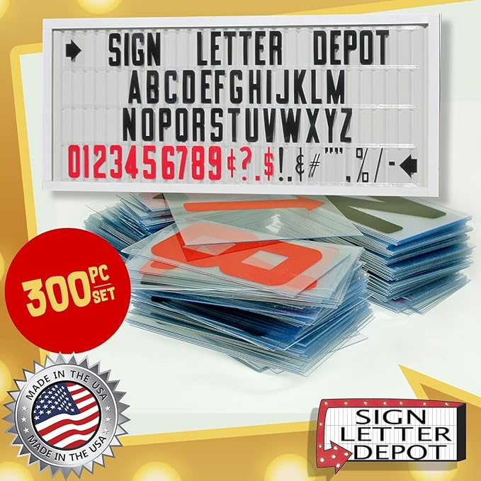 Marquee Letters, Flexible Outdoor Sign Letters for Changeable Portable Roadside Sign, Condensed Helvetica Font, 8 Inch Letter, 9 Inch Panel, 300 pc set