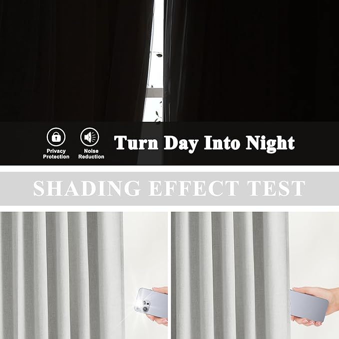 Vision Home Light Grey Pinch Pleated Full Blackout Curtains Linen Blended Room Darkening Curtain Panels 108 inch for Living Room Bedroom Thermal Insulated Pinch Pleat Drapes with Hooks 40" Wx108 Lx2