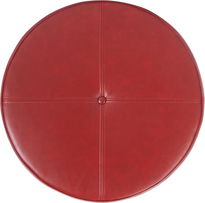 HomePop Round Leatherette Storage Ottoman with Lid, Cinnamon Red Large