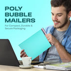 Teal 10x13 Inch Poly Bubble Mailers |Self Seal Padded Envelopes for Thick books | Air Cushioned Bubble Mailer | Usable Size 9.5x13 Inch | Waterproof Lightweight Mailing Shipping Bags | 100 Pack Bulk