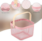 Roshtia 6 Pcs Metal Mesh Steel Basket with Handle, Square Wire Harvest Thanksgiving, Shopping Baskets for Retail Store Christmas Garden Bathroom Kitchen(9.65 x 9.65 x 7.09 Inch,Pink)