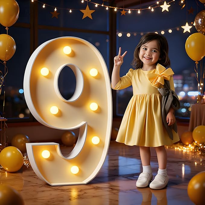 Marquee Numbers 3 Feet Tall Large Light Up Numbers 9th 90th On Cloud 9 Birthday Decorations Big Yellow Light Outdoor Anniversary Decorations Balloon Arch Kit Party Backdrop 9