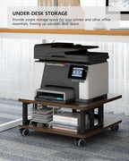 Mobile Printer Stand, 2-Tier Large Printer Shelf for Laser 3D Printer Office Machine with Storage, 23.6"x23.6" Wood Printer Cart Under Desk Rack with Wheels for Office Home Kitchen (Brown)