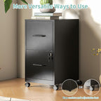 AQY 2 Drawer Mobile File Cabinet with Lock, Rolling Metal Filing Cabinet for Home Office, Vertical File Cabinet on Wheels, Small Black File Storage Cabinets for Legal/Letter/A4 Files Assembly Require