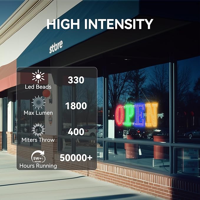 30'' x 10" LED Open Signs for Buisness, Remote Control and Adjustment Brightness & Speed - 14 Mode, Large Open Closed Sign for Bar Store Restaurant Office Hotel Salon Red&Green&Blue&Yellow