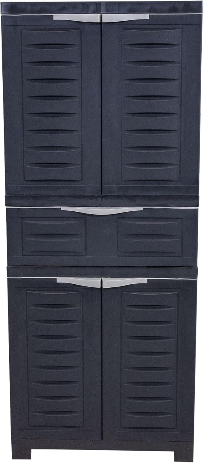 Sunnydaze Plastic Garage Storage Cabinet with 2 Adjustable Shelves - 57" H - Garage, Office, Home, Laundry Room - Charcoal