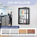 Enclosed Bulletin Board 36"x24" Outdoor Weatherproof Cork Noticeboard with Locking Door Wall-Mounted Gray Fabric Black Aluminium Frame for Home, School, Office, Community, Hospital