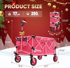 Sekey Pink Collapsible Foldable Wagon with 330lbs Weight Capacity, Heavy Duty Folding Wagon Cart with Big All-Terrain Wheels & Drink Holders. Pink