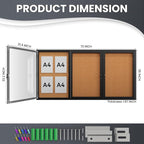 72"x36" Lockable Enclosed Bulletin Board, Outdoor Cork Weather-Resistant Aluminum Frame Notice Board, Wall Mounted Display Case Acrylic Doors for School,Office,Black Frame w/Cork