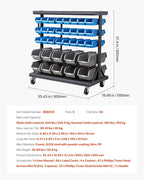 VEVOR 5-Tier Double-Sided Rolling Bin Storage Rack, 68 Plastic Bins, Dual-Sided Parts Organizer with Wheels, Mobile Tool Organizer for Garage, Warehouse, Office, Restaurant, Classroom, Kitchen