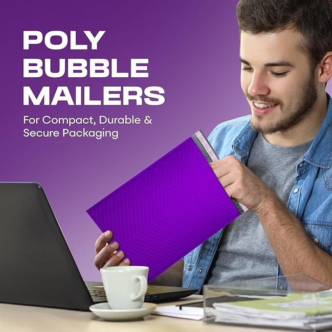 Purple Large Poly Bubble Mailers 12x15 inch | Self Seal Padded Envelopes Cushioned Bubble Mailer | Usable Size 12x15 | WaterProof | Lightweight mailing Shipping Bags | 100 Pack Bulk