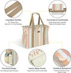 BALEINE Extra Large Utility Tote Bag with Wire Frame for Storage (Color Strip, 16.5''x14''x10'')