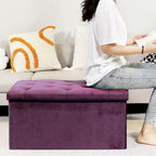 B FSOBEIIALEO Folding Storage Ottoman, Long Ottomans Shoes Bench, Velvet Storage Chest Footrest Seat 31.5"x15.7"x15.7" (Purple, Large)