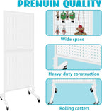 Royxen Metal Pegboard 2 x 5 Feet with 30 Hooks, Peg Board Display Stand with Wheels, Standing Pegboard Display, White