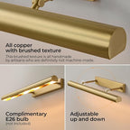 Picture Light, 30 inch Brass Picture Lights for Wall,Hardwired Brushed Gold Picture Lights,270° Rotatable Art Lights, 4-Light Picture Frame Light for Painting Display Artwork Portrait No Bulbs