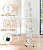 TONGMO 7-Tier Greeting Card Display Rack: 28-Pocket Rotating Countertop Stand for Postcards, Brochures, and Greeting Cards (White, 68.9”H)