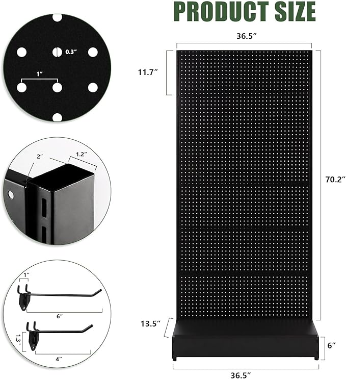 Pegboard Display Stand, Gondola Retail Shelving Wall Display for Convenient Grocery Office Supply or Liquor Stores, Single Side Peg Board Panels, Extra 20 Hooks, No Including 4 Shelves