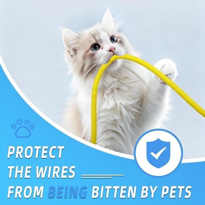 Automotive Wire Loom Tubing, Split Braided Cord Protectors from Pets No Chew, Flexible Cable Sleeve Cable Management for TV/Computer/Electric Wires (Yellow, 3/8"-25ft)