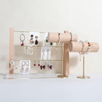 GemeShou Wood Bracelet Display Holder, White Jewelry watch organizer for selling, Retail Bangle Rack T Bar Stand Photo props【Beech Brass Bracelet Holder-High】