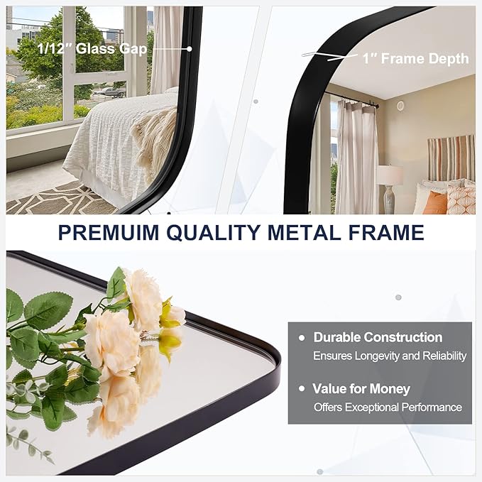 ANDY STAR 22x30 Black Bathroom Mirror, Oblong Vanity Mirror with Stainless Steel Metal Frame, Matte Black Oval Mirror for Over Sink, Modern Anti Rust Wall Mounted
