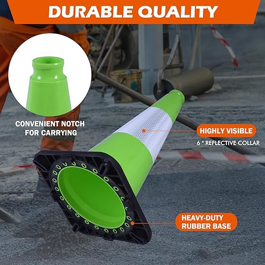 4 Pack 18 Inch Green PVC Traffic Cones Black Base Stable Durable, Parking Lot Driveway School Training Safety Cones Multi-Purpose (4, Green, 18 Inch)