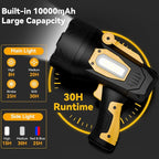Rechargeable Spotlight Flashlight, 99,000 Lumens Super Bright LED Spotlight with COB Light & Foldable Tripod, 10000ɱAh 30H Long Lasting Large Handheld Spot Light for Huŋting Boating Camping