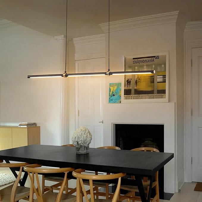 EDISLIVE Modern LED Dimmable Linear Pendant Lighting Dimmable LED Chandelier 47.24 in Adjustable Linear Hanging Light Fixture 3000K 20W Island Light for Dinning Room Kitchen，Black