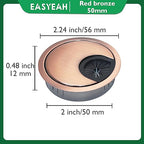 1 Pcs Desk Grommet 2" / 50 mm, Desk Cord Hole Cover, Cable Grommet Metal Zinc Alloy Materilal, Desk Hole Grommet for Home & Office Pc, Detachable Cable Cord Organizer-Copper Red
