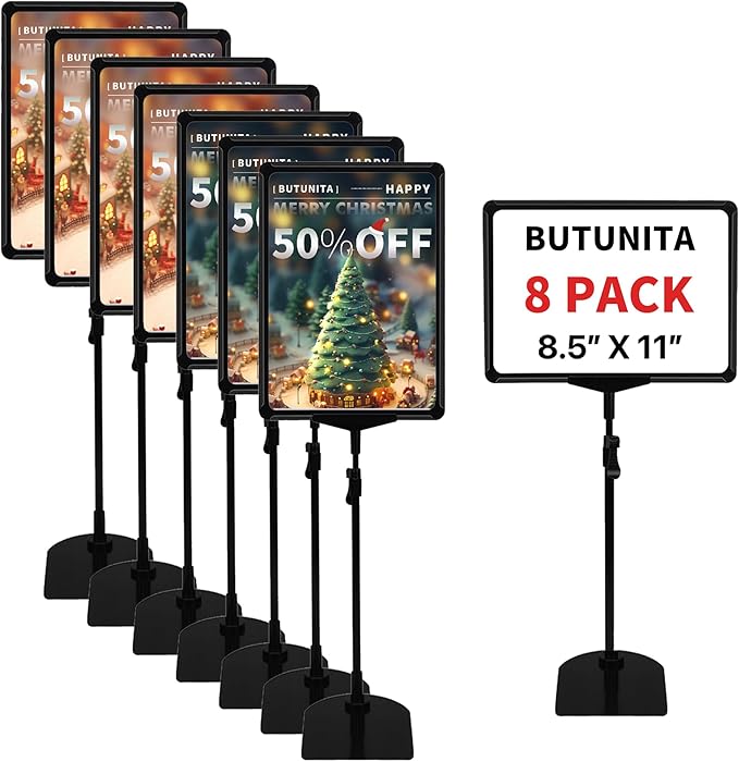 Sign Holder Stand 8.5x11 Inch for Floor Table, Adjustable Tabletop Sign Holder Floor Poster Stand, Vertical & Horizontal View (Black,8Pcs)