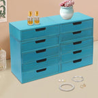 4-piece Drawer Cabinet, Organizer Sorter Container Keeper Unit Storage Box Stackable Chest Divider Shelf System with 10 Drawers & 4 Stackable Units for Home Office Study Room Dorm Bedroom(Blue)