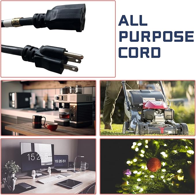 25 Ft Outdoor Extension Cord - 12/3 SJTW Heavy Duty Black Extension Cable with 3 Prong Grounded Plug - Power Cord for Lawn, Garden, Appliances