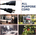 10 Ft Outdoor Extension Cord - 12/3 SJTW Heavy Duty Black Extension Cable with 3 Prong Grounded Plug - Power Cord for Lawn, Garden, Appliances
