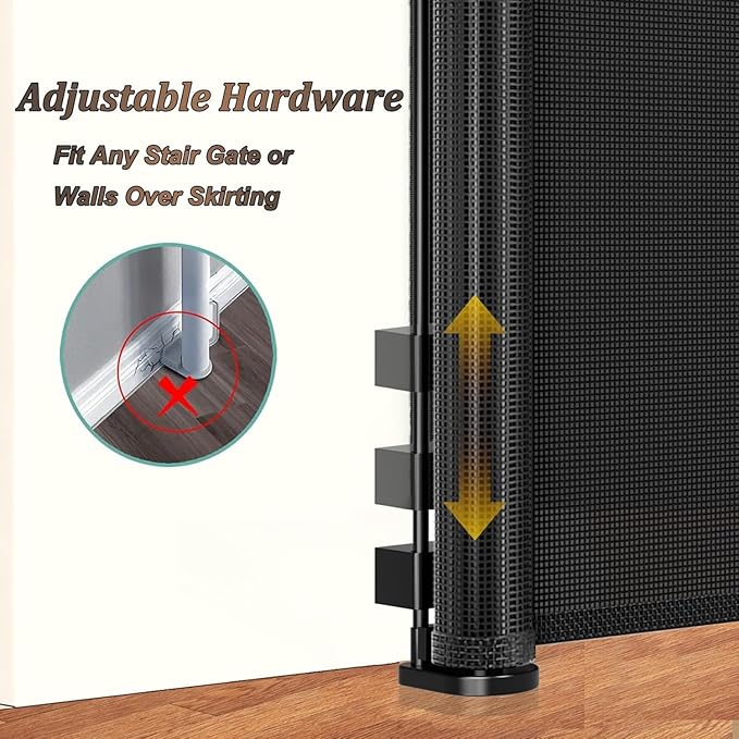 100 inch Retractable Baby Gates 34 inch Tall, Retractable Gate with Reinforced Strip Design to Prevent Crawling Through, 8 FT Extra Wide Retractable Dog Gate for Indoor/Outdoor