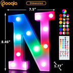 Pooqla Colorful Light Up Letters with Remote, Upgraded 35 Colors LED Marquee Letters, RGB Lighted Letter for Girls Teenager Gift, Birthday, Party, Wedding, Night Light, Room, Bedroom Decor, Letter N