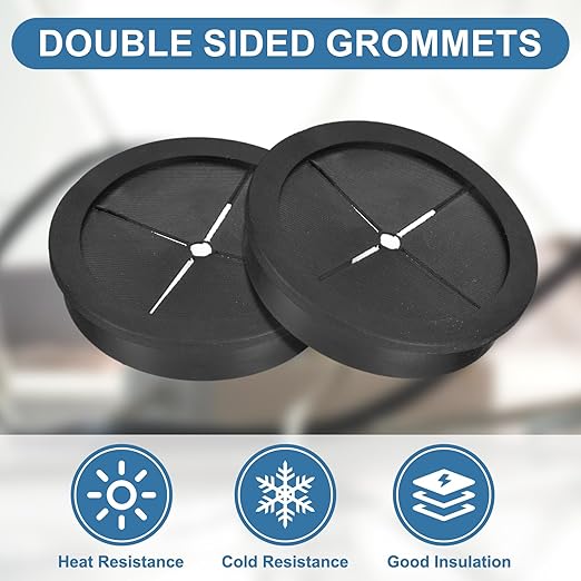uxcell 2Pcs Cable Cord Grommet, 2-3/8"(60mm) Rubber Desk Grommets Wire Pass Through Hole Cover with Marked Cable Ties for Home Office Cable Wire Protection, Black
